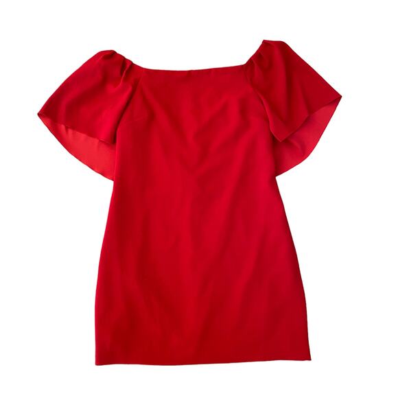 Trina Turk Zeal Off Shoulder Red Cape Mini Dress Size 6 - Picture 3 of 8